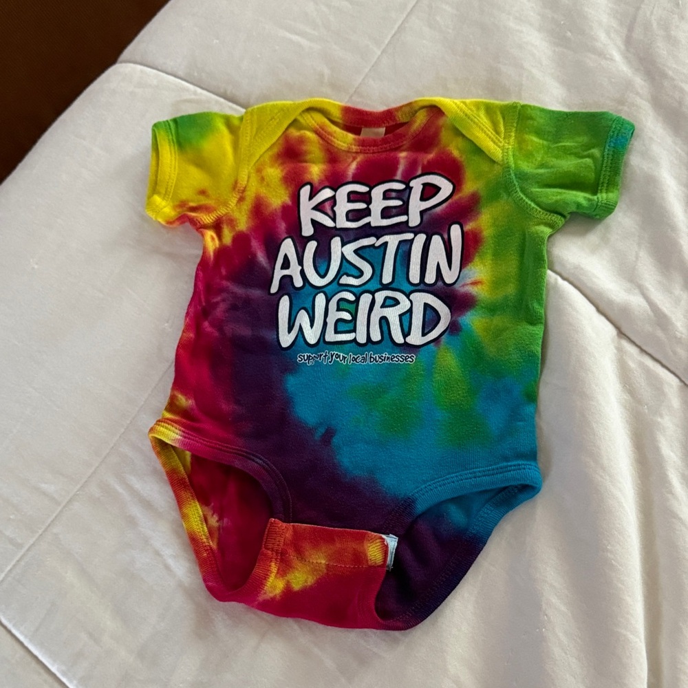 Vibrant Tie-Dye Baby Onesie KEEP AUSTIN WEIRD Size 6 months
